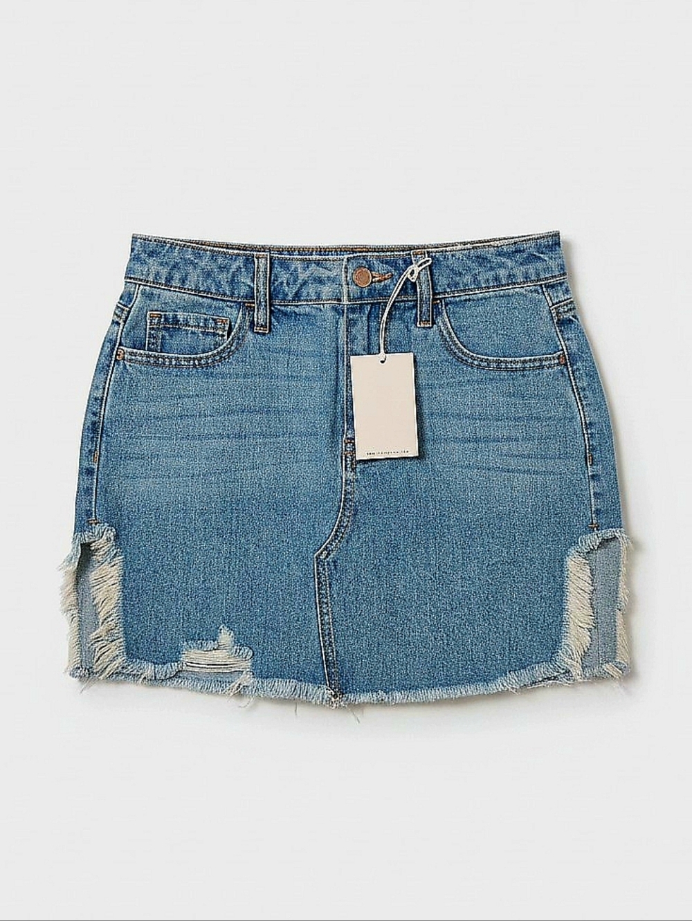 NWT! Cello Blue Denim Frayed Hem Mini Skirt